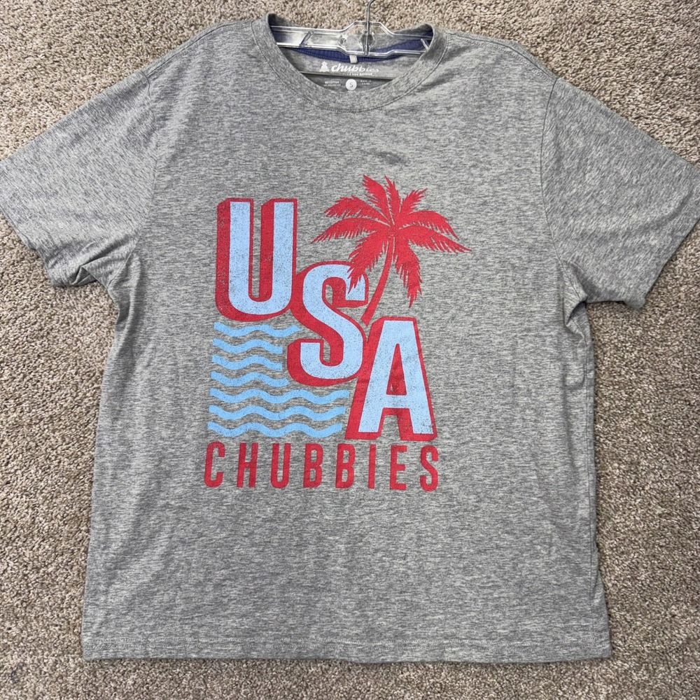 Chubbies T-Shirt Mens Small SS25AC0279F Heather Grey USA Graphic EUC
